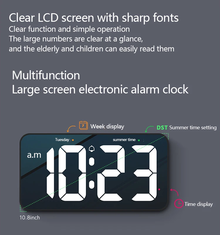 Large Digital Alarm Clock Big Numbers For Seniors Visually Impaired ...