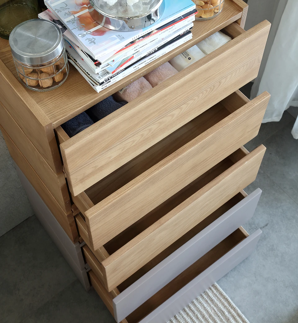Stackable Free DIY Combination Solid Ash Wood Furniture Dresser Storage Chest of 5 Drawers Organizer for Bedroom Bed Room
