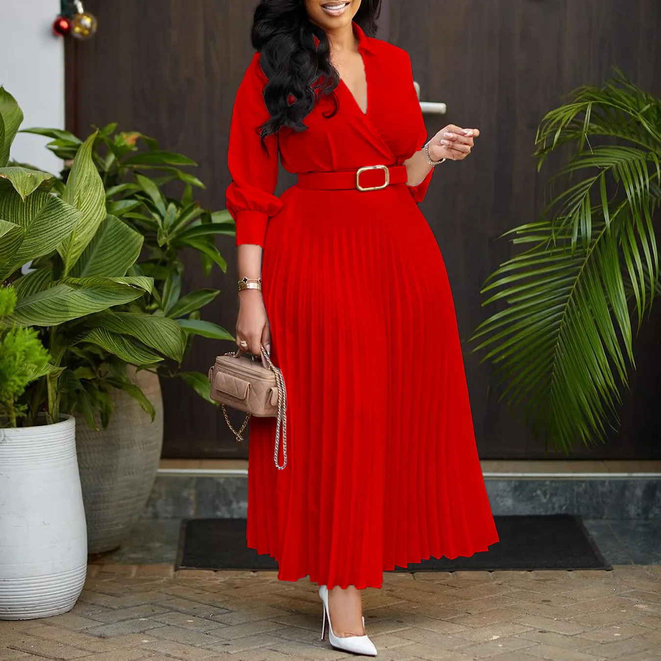 chinese dress ladies Burgundy Cotton Belted Mini Dress - Shirt Dresses main image 1