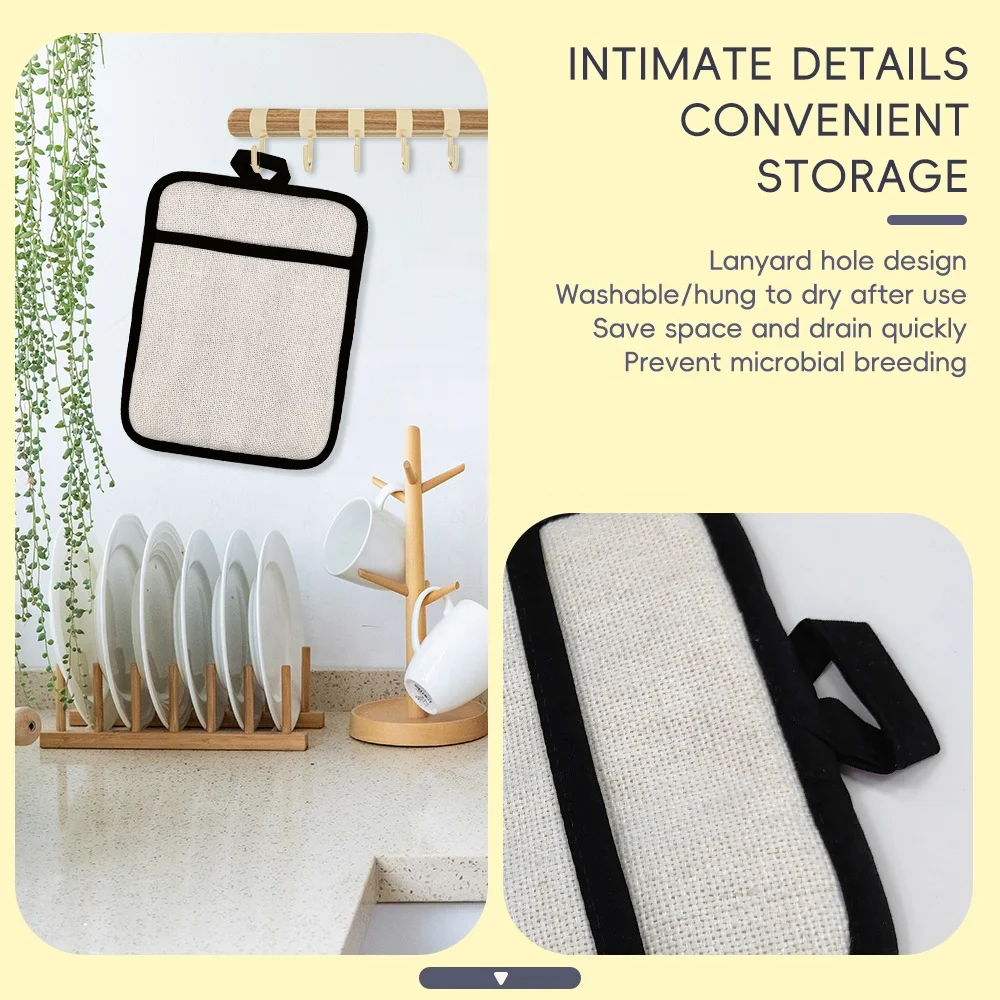 Prosub New Design Heat Resistant Silicone Pot Holder With Pocket Linen Sublimation Blank Pot Holders Pads