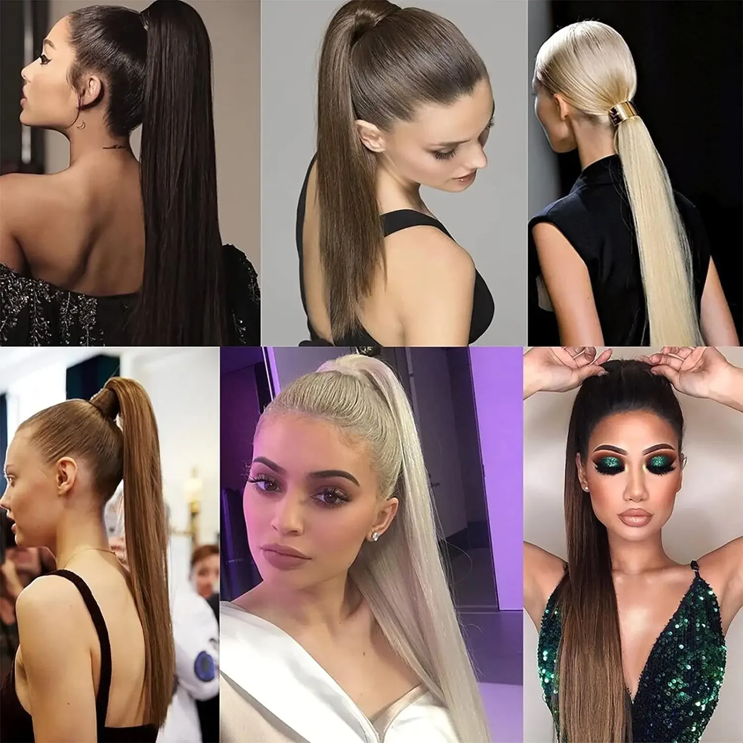 Extension per capelli a coda di cavallo 100% veri capelli umani lisci naturali pezzi unici biondo decolorato_voghion.com
