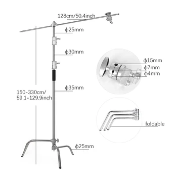 3.3M Photography C Stand Light Stand Heavy Duty Stainless Steel Magic Leg Arm Crossbar Grip Head Tripod detail image