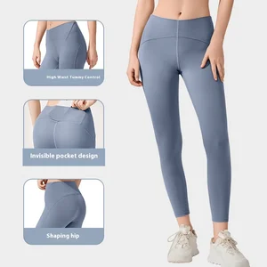 Women's High Waist Hip Invisible Pocket Yoga Pants Summer Solid Pattern Sports Fitness Wholesale ODM Supply Elastic Waist