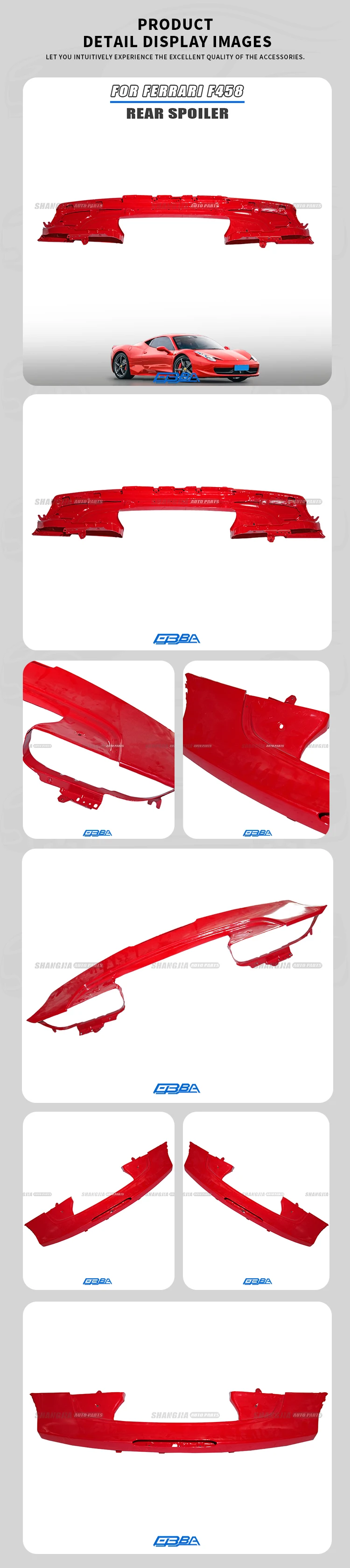 2025 Hot Sale Car Body Shell PP Car Tail Wing For Ferrari F458 2010-2015 OEM 82998811 factory