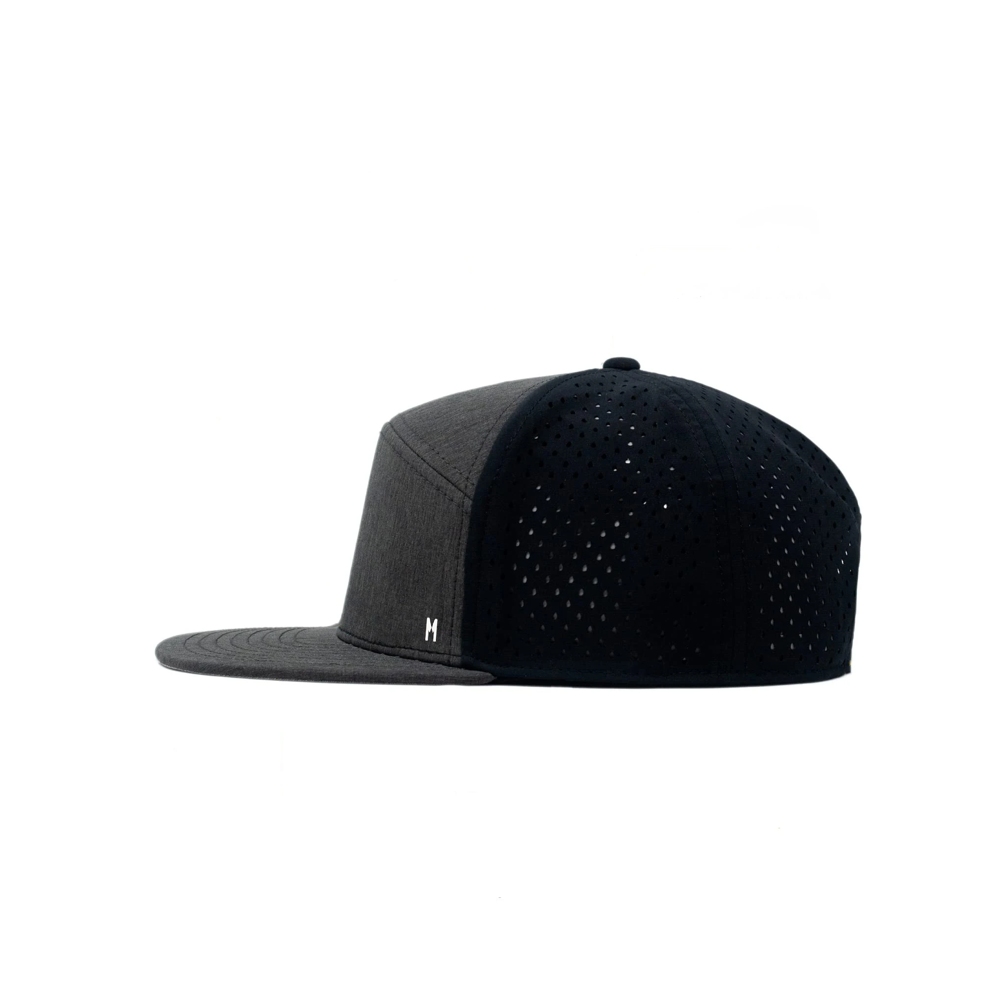 Custom 6 Panel Two Tone Fitted Flat Brim Cap Laser Cut Hole Perforated ...