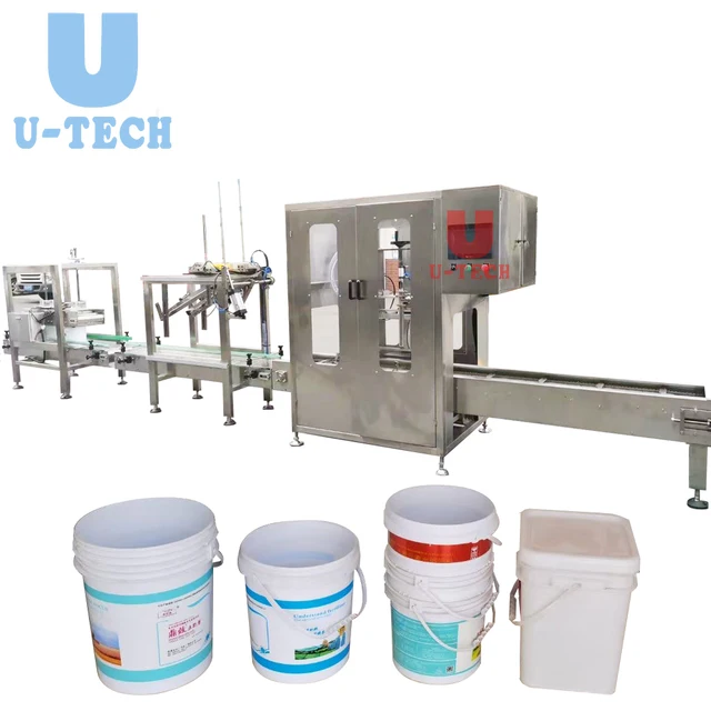 Full set complete line automatic 20L bucket linear filling plant chemical linear filling sealing machine