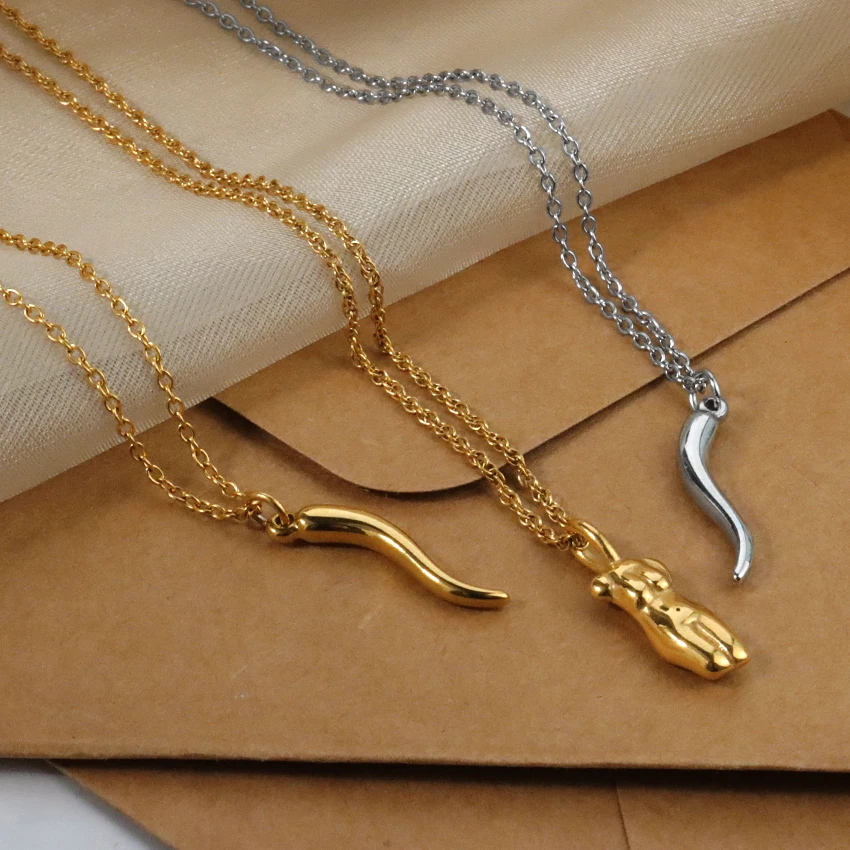 Classic Italian Horn Necklace Chili Pepper Charm Necklace Cornetto Talisman Protection Jewelry Lucky Amulet Cornicello Necklace