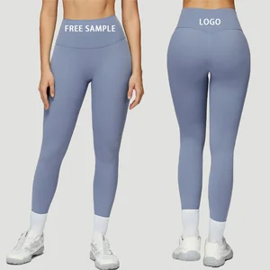 Custom Logo Solid High-Waisted Yoga Leggings with Pocket Breathable Four-Way Stretch Spandex/Nylon for Women
