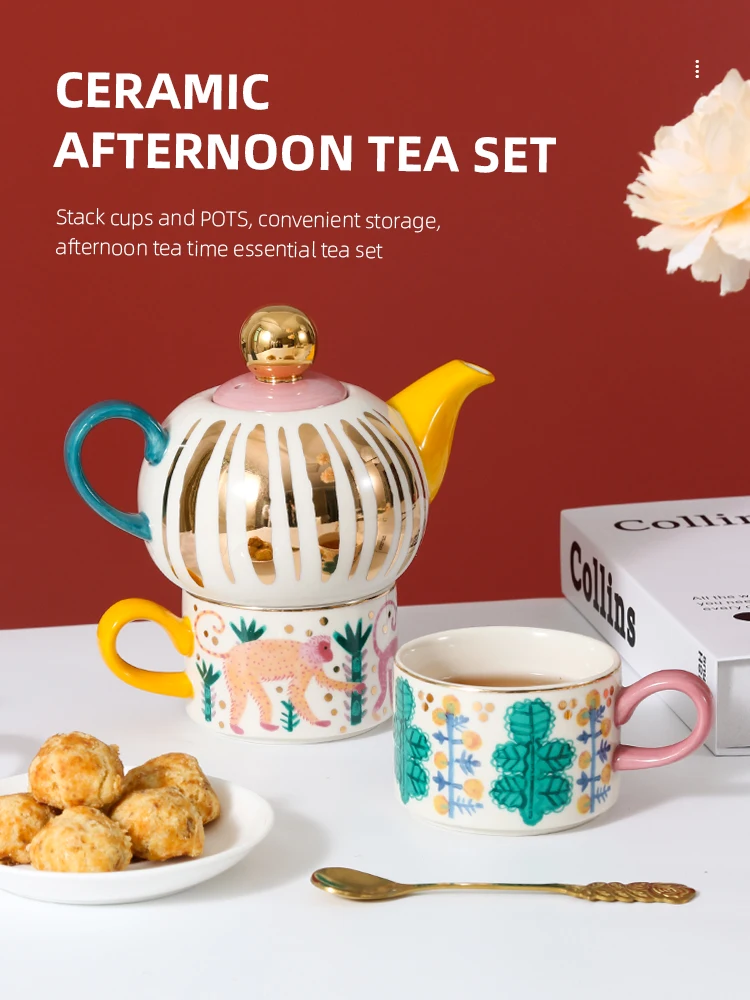 Gold Vintage Tea Pot Luxury China Teapot Sets Custom Ceramic Flower