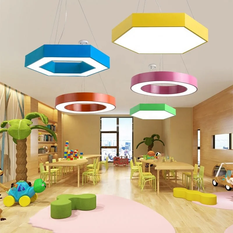 Hexagonal LED Pendant Light 48W 60cm Colorful Shell Ceiling Lamp Kindergarten Classroom Children's Playground LED Pendant Light