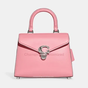 Custom Logo Pink Vegan Leather Top Handle Satchel Bag Ladies Crossbody Women Handbag Purse