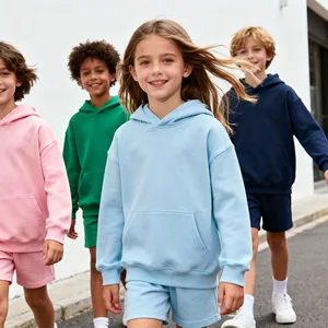 Manufacturer Raglan Sleeves Cream Color French Terry Winter 2 Piece Matching Sets Hoodies Hooded Pullover with Sweat Shorts Boy