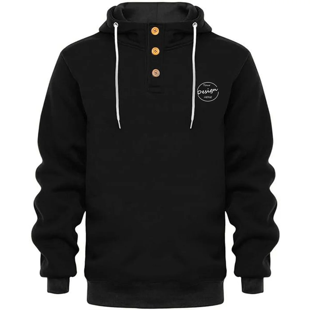 JL1219D High Quality Light Wool Viscose Pullover Hoodie Kangaroo Pocket Men Snap Button Sweatshirt With Hood