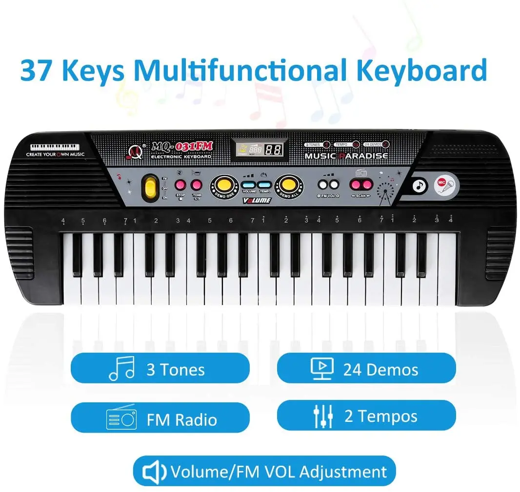 37 пианино клавиатура многофункциональный FM радио режим смарт развивающие игрушки с микрофоном музыкальный инструмент для детей