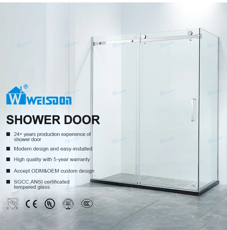 Weisdon Luxury Design Stainless Steel Shower Door Tempered Glass