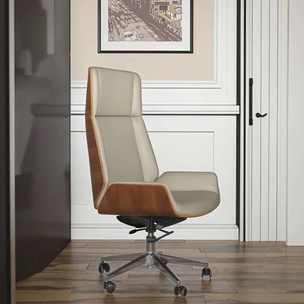 Mid Back Office Task Chair PU Leather Surface Fixed Tilt Angle Ergonomics Support 4