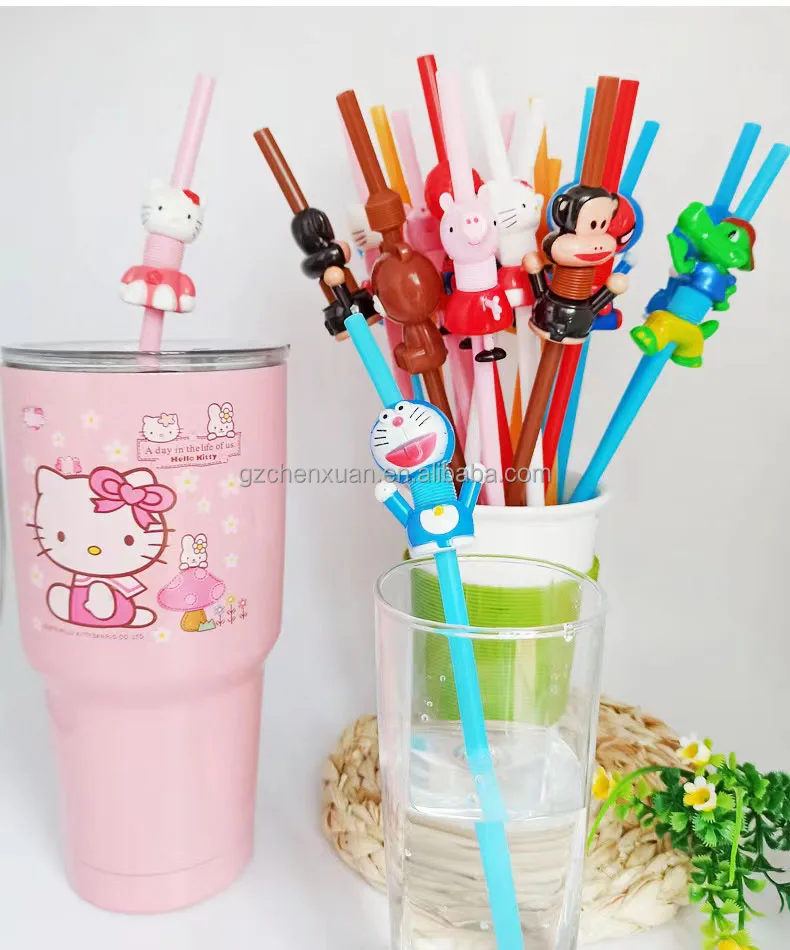 Creative Cartoon Straw Gift Animal Plastic Art Straw Telescopic Bend
