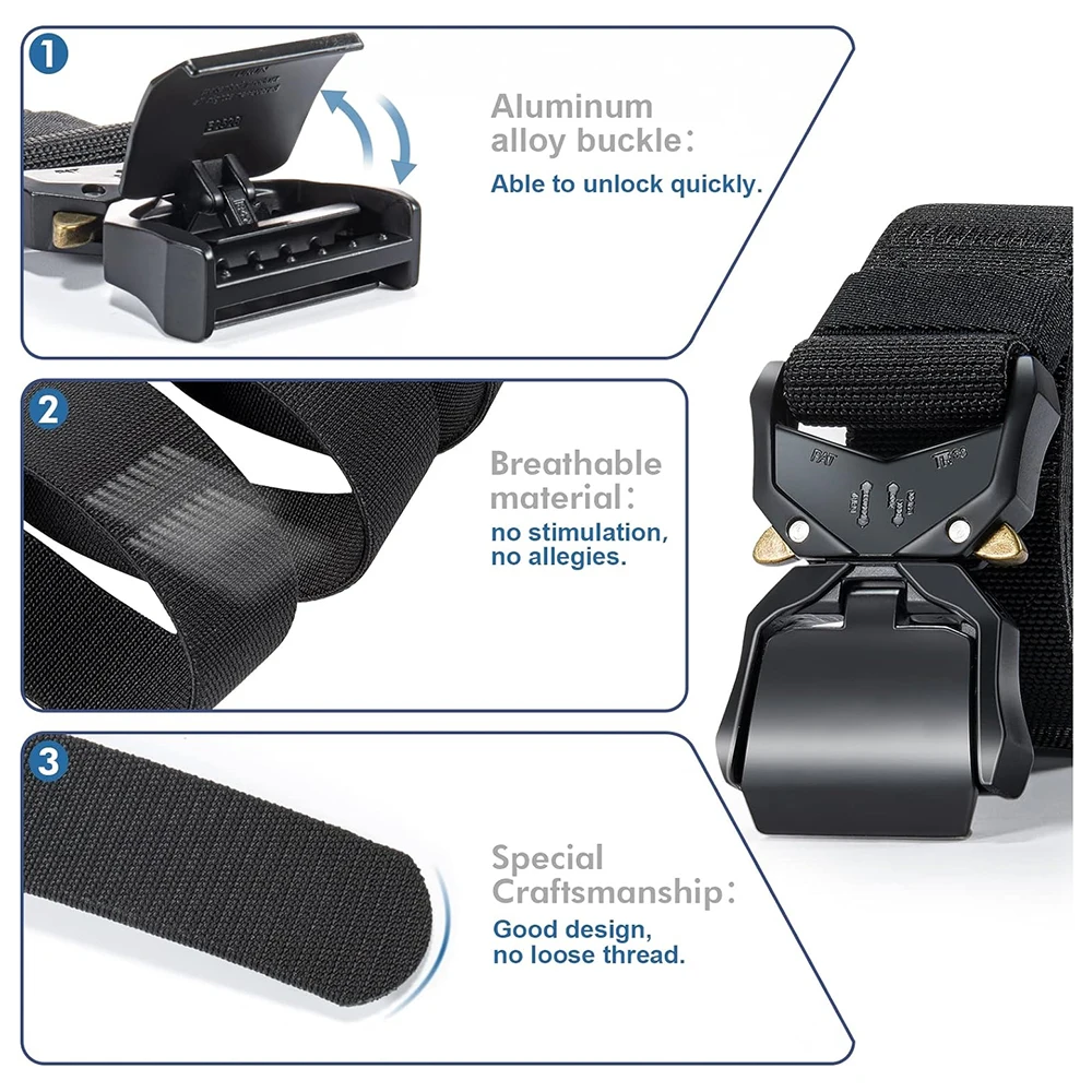 Men Multifunctional Hiking Rigger Nylon Web Work Belt with Heavy Duty Quick Release Buckle Tactical Belts