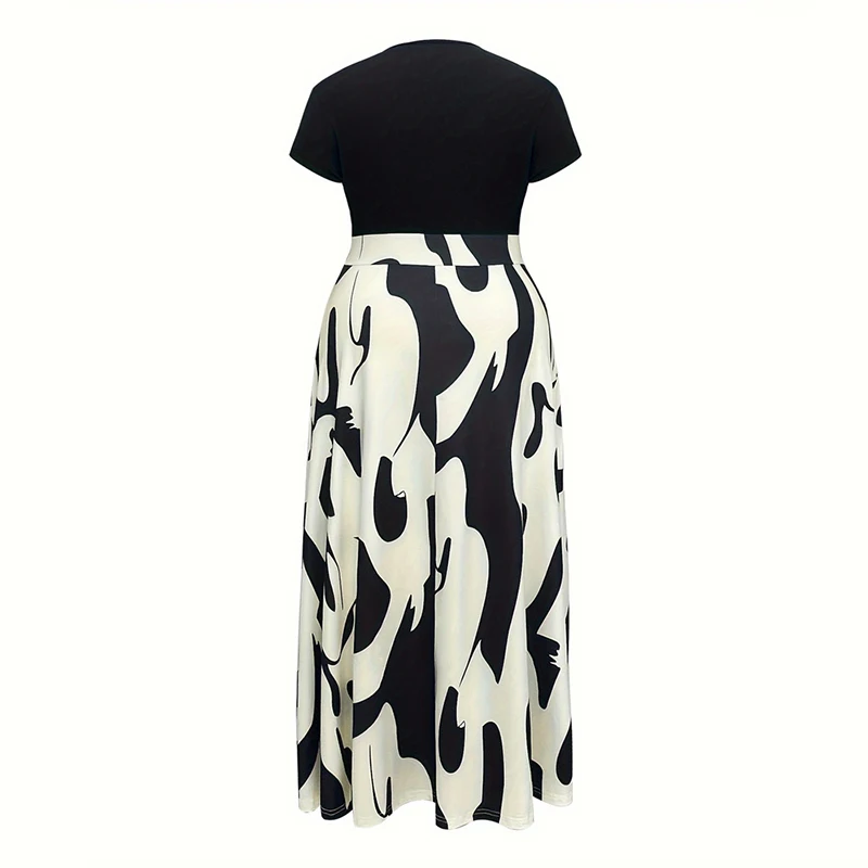 Plus Size Color Block Patchwork Dress - Elegant & Sustainable