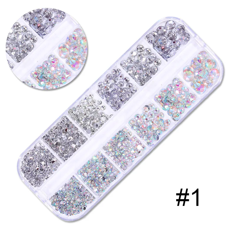 12 коробок/набор усеяны искусственными драгоценными камнями; Со стразами; С камнями и 3d Блеск для ногтей