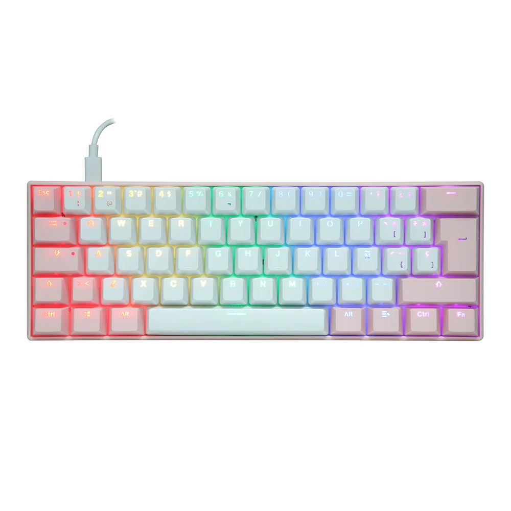 Factory Custom Keyboard ABS Doubleshot Transparent Spanish Keycaps 61 Keys Rgb pink Game Mechanical Keyboard with pink Cover