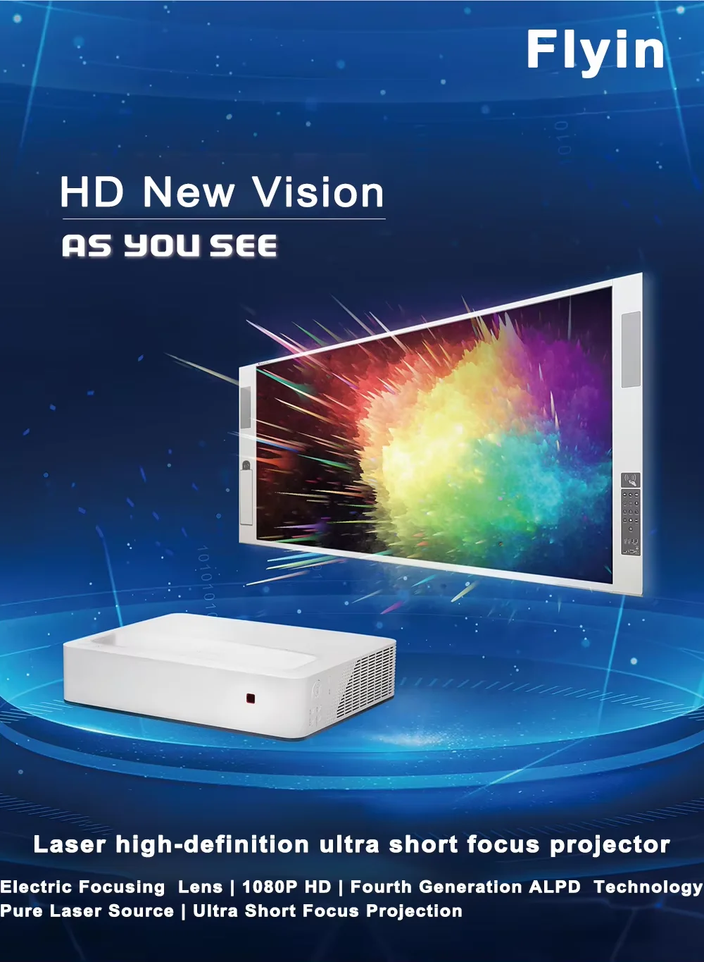 Flyin 4800 ANSI Lumens 3D Cinema Video Projector ALPD HD 4K Laser Projector Home Theater UST  TV Ultra Short Throw 1080p Portable Projector 0