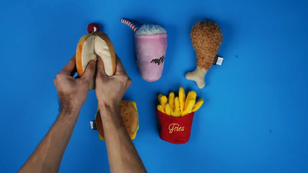 Pet Toys Set Stuffed Fries Hamburger Fried Chicken Hot Dog Squeaky