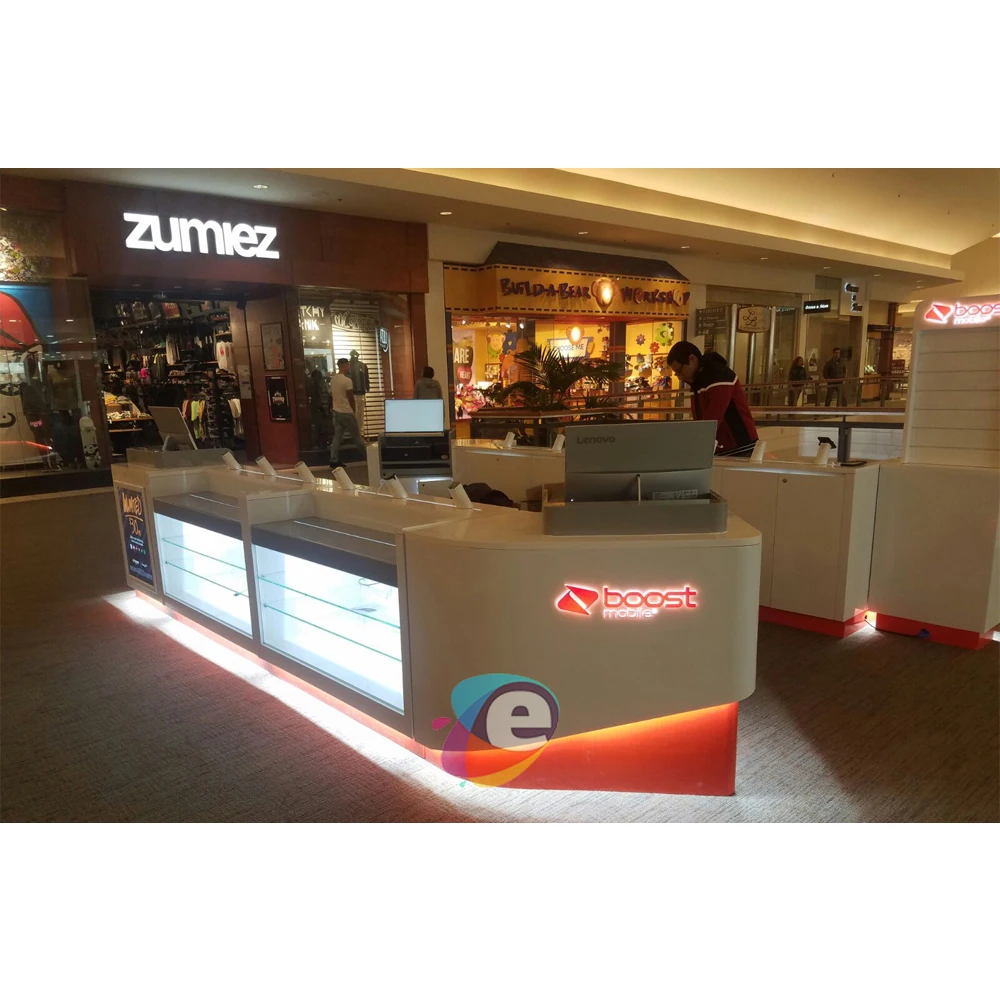 Customized Dubai Phone Store Design Lockable Glass Phone Display Cabinet With Led Light OEM