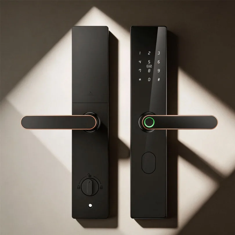 ล็อกความปลอดภัยสำหรับบ้านรุ่นใหม่ล่าสุด ใช้เทคโนโลยีไบโอเมตริกซ์ ไม่ต้องใช้กุญแจ ออกแบบเป็นมือจับประตูอัจฉริยะที่ใช้งานได้หลากหลายยี่ห้อ Kaisstar