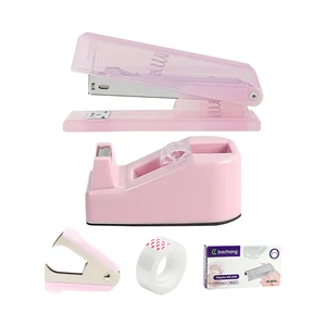 Colorful Office Supply Accessories Set With Stapler Set Tape Dispenser Tabs Staple Remover