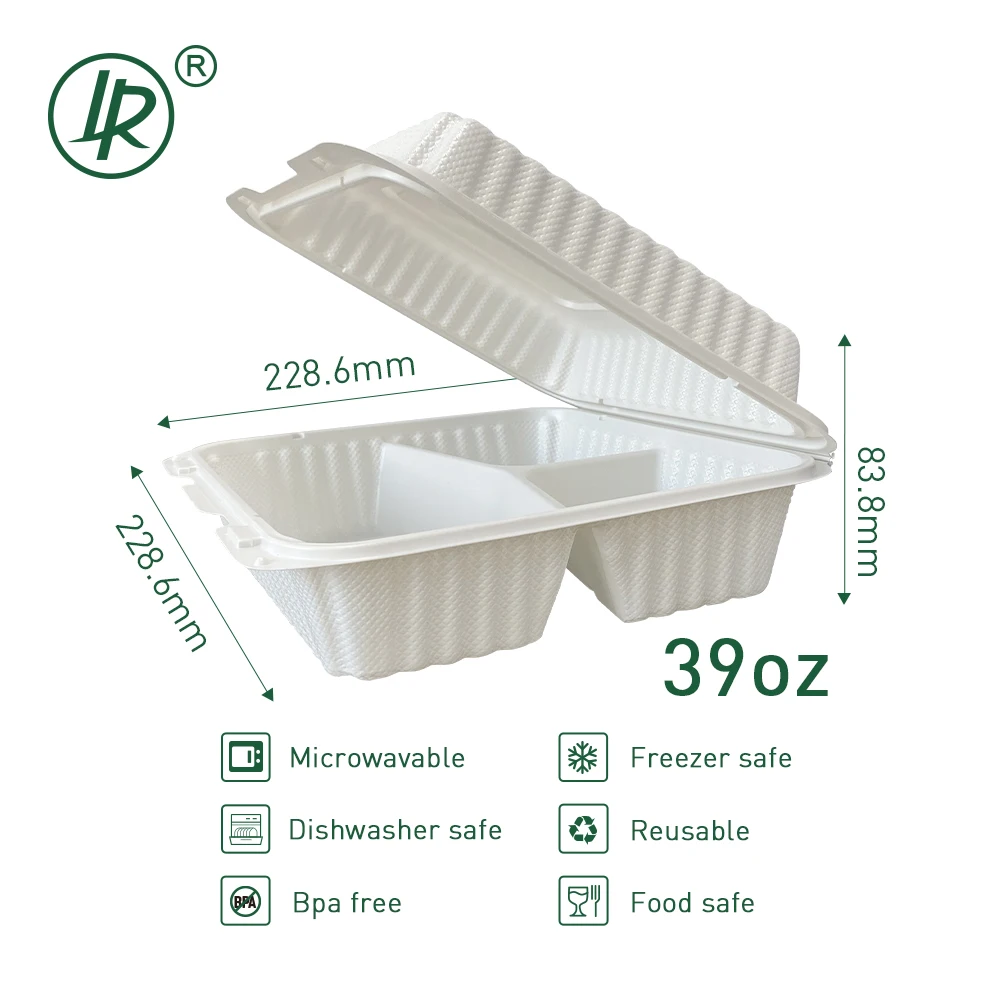 3 Compartment Hinged Clamshell Corn Starch Biodegradable Takeaway Disposable Plastic Food Meal Prep Containers