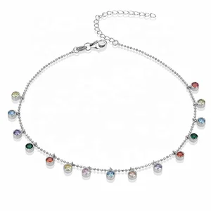 POLIVA 925 Sterling Silver Women Foot Jewelry Adjustable Diamond Beads Chain Anklets 22+3cm 30pcs in Gold Party Main Material