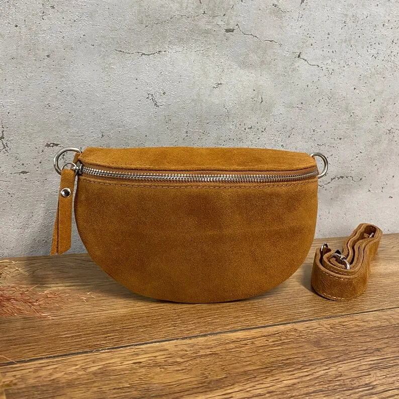 product custom sport crossbody shoulder hipbag belt fanny pack suede waist bag with adjustable leather strap-7