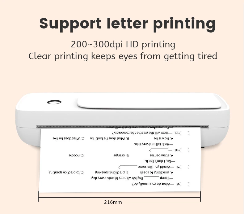 High Quality Tablet Mini Portable Printer Support A4 Size Paper Mobile Printing for Student Home Work Questions