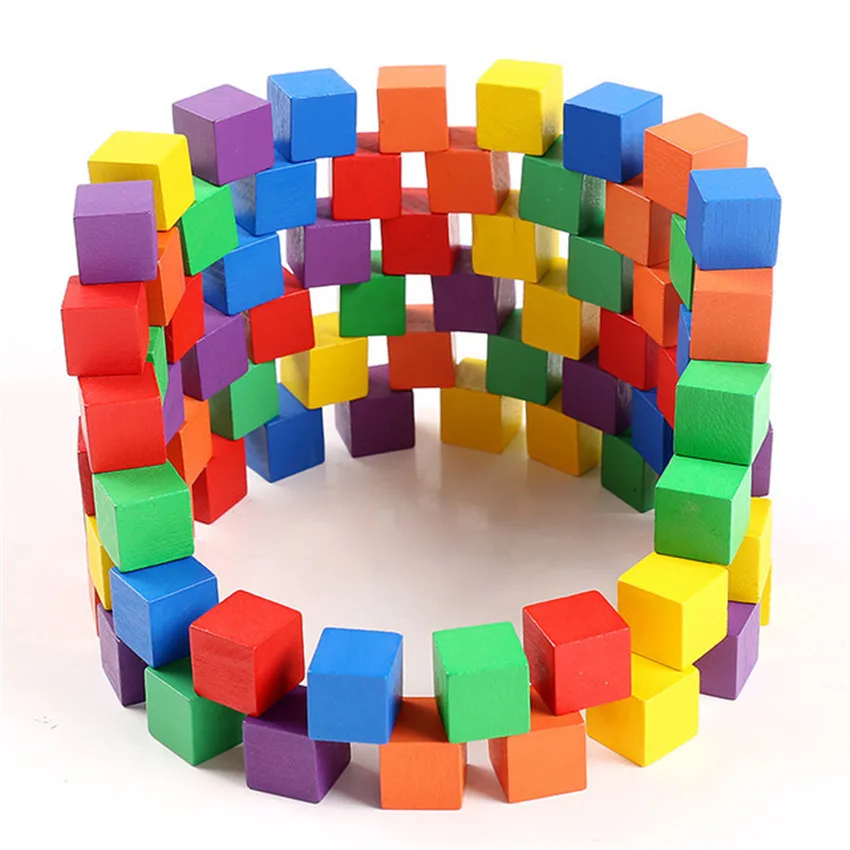 Wooden Building Blocks Toys Colorful Rainbow Stacking Tower Creative