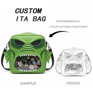 Factory Customized Terrifying Monster Shape School Ita Bag Pin Display Custom Ita Bag with clear PVC Window
