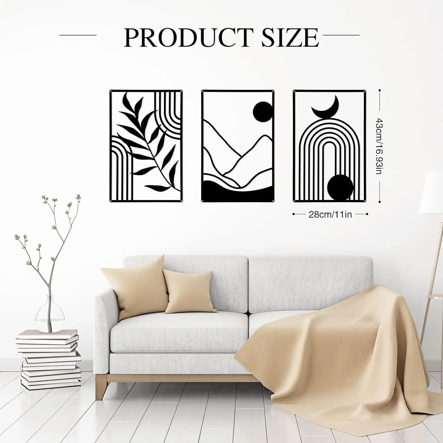 3d Black Metal Wall Art Nature Elegant Line Art Decor For Indoor And