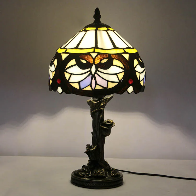 LongHuiJing 8-Inch Charming Modern Simple Tiffany Style Stained Glass Table Lamp