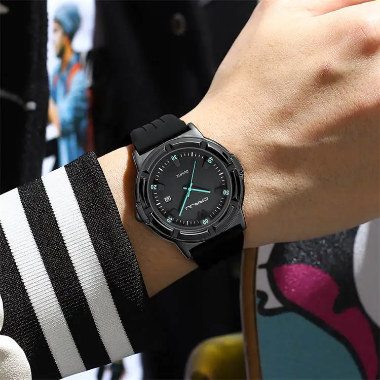 Crrju Watch 5030 Elegant Custom Logo Man Quartz Watch Stylish Silicone Band  Waterproof Date Display Character Casual Watch Set