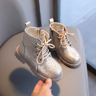 ChouShan OEM женские ботинки хорошего качества крутые Детские Ботинки Martin в Корейском стиле со стразами на шнуровке