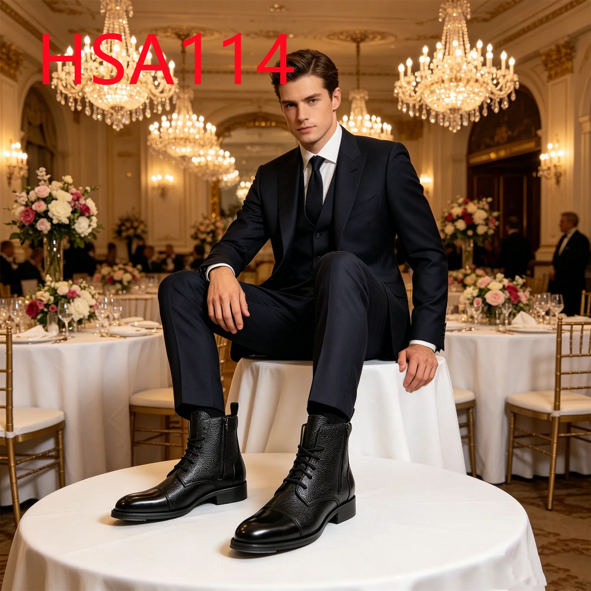 HY,Premium Club Sturdy Rubber Sole with Iron Nail Business Shoes UAE Market Popular Double Joints Design Uniform Shoes HSA114