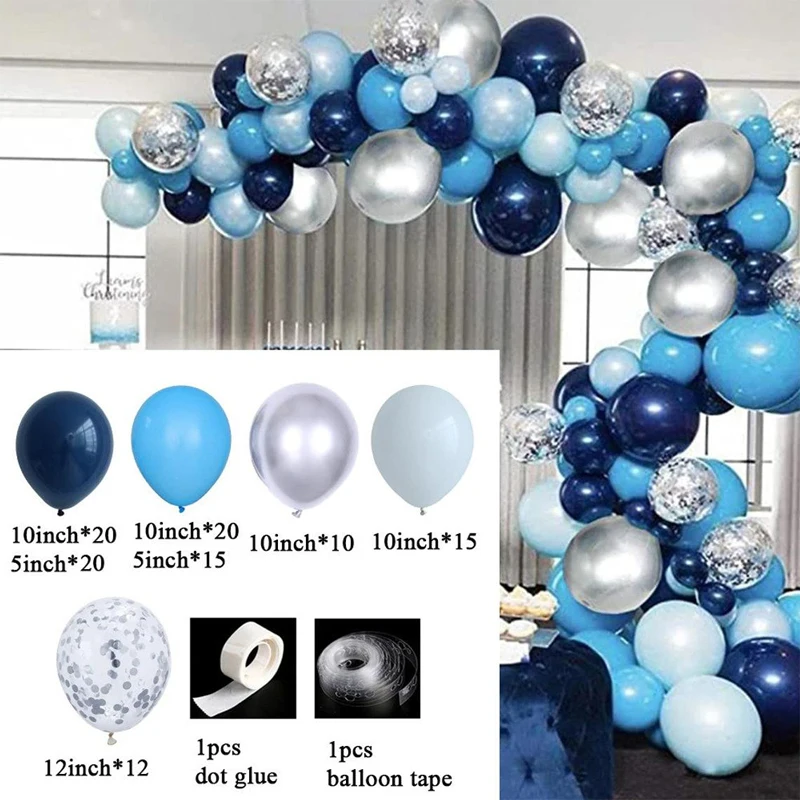 Arche Ballon Bleu Or, 114 Pcs Ballons Anniversaire Bleu Or