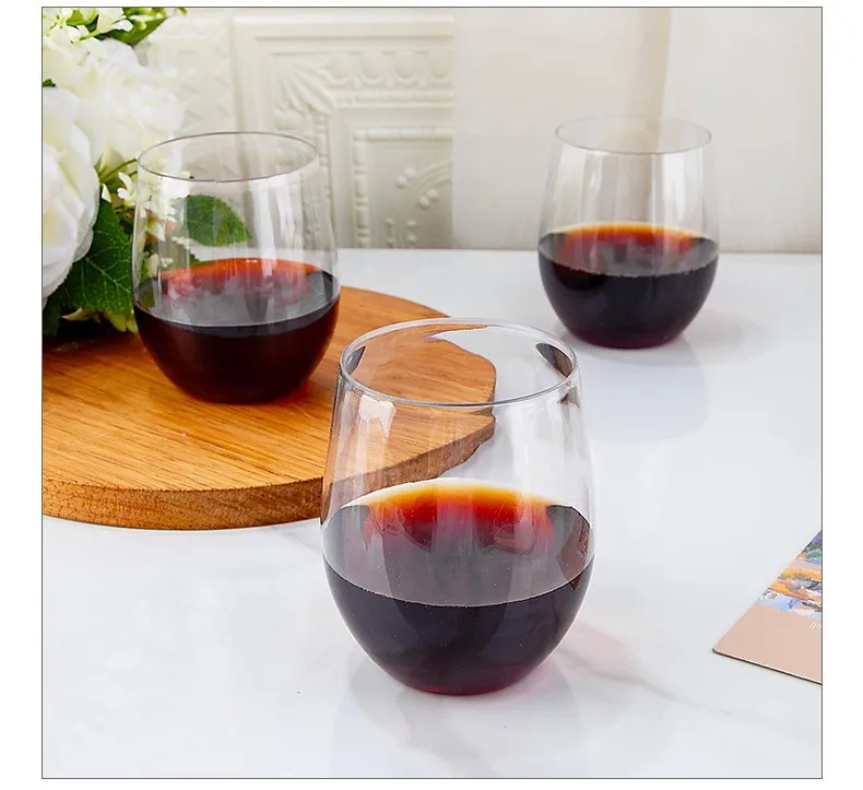 PET Reusable Customized Plastic Wine Glass Stemless Wine Glass Wholesale High Quality 16oz Egg-shaped Plastic Champagne Glass