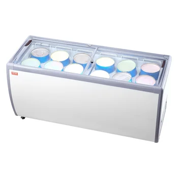 Commercial Double-Temperature Two Glass Door Air Cooling Stainless Steel Display Chest Ice Cream Freezer