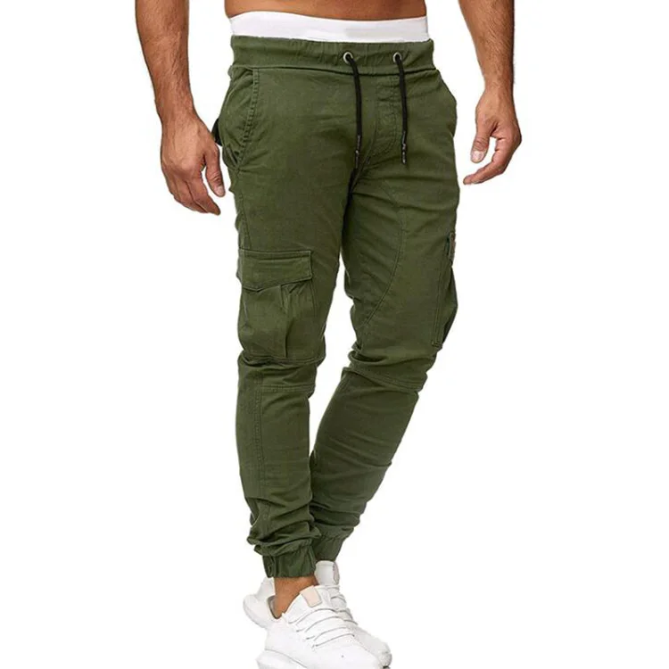 Autumn New Style Men's Cotton Casual Trousers Fashion Leather Solid Color Lace-up Trousers Casual Sports Pants For Men