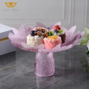 Crystal Handmade Inside Carving Dessert Cake Plate Decorative Bowl Centerpiece Gift Set