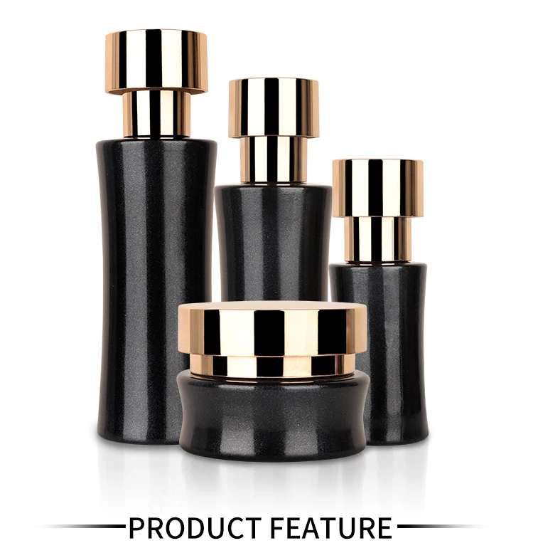 Luxury Skincare 40ml 100ml 120ml Lotion Bottle Cream Jars Black Glass Bottle Skincare Cosmetic Packaging Set factory