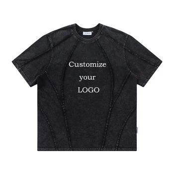 Custom 100% cotton t shirt manufactuersmens washed t-shirts stitching contrast stitch acid wash vintage tshirts