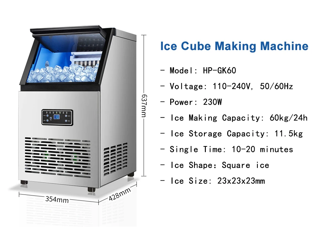 Ice Block Making Machine 60kg Ice Cube Maker Automatic Home Commercial ...