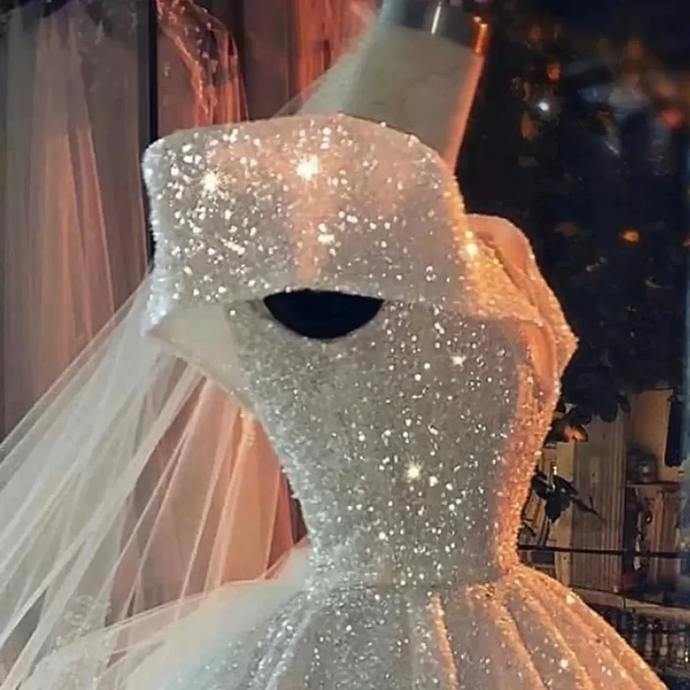 Luxury Sparkle Sequins Ball Gown Wedding Dress Off the Shoulder Dubai Arabic Bridal Gowns Long Backless Shiny Vestidos Plus Size
